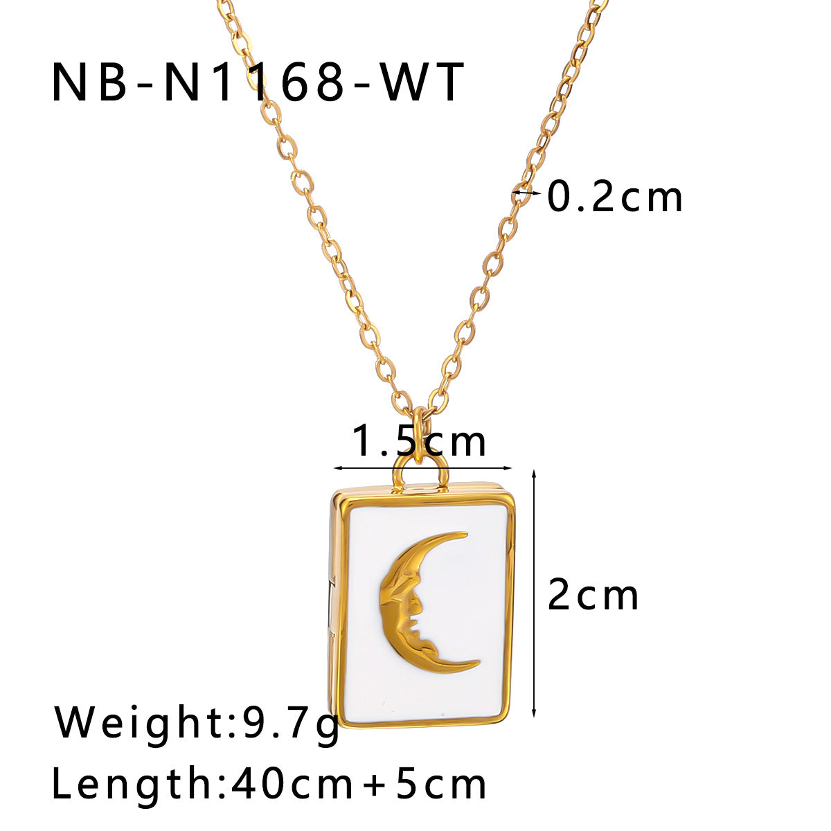 Minimalist Moon and Heart Shaped Enamel Pendant Necklace in Stainless Steel with 18K Vacuum Plated Finish for Women