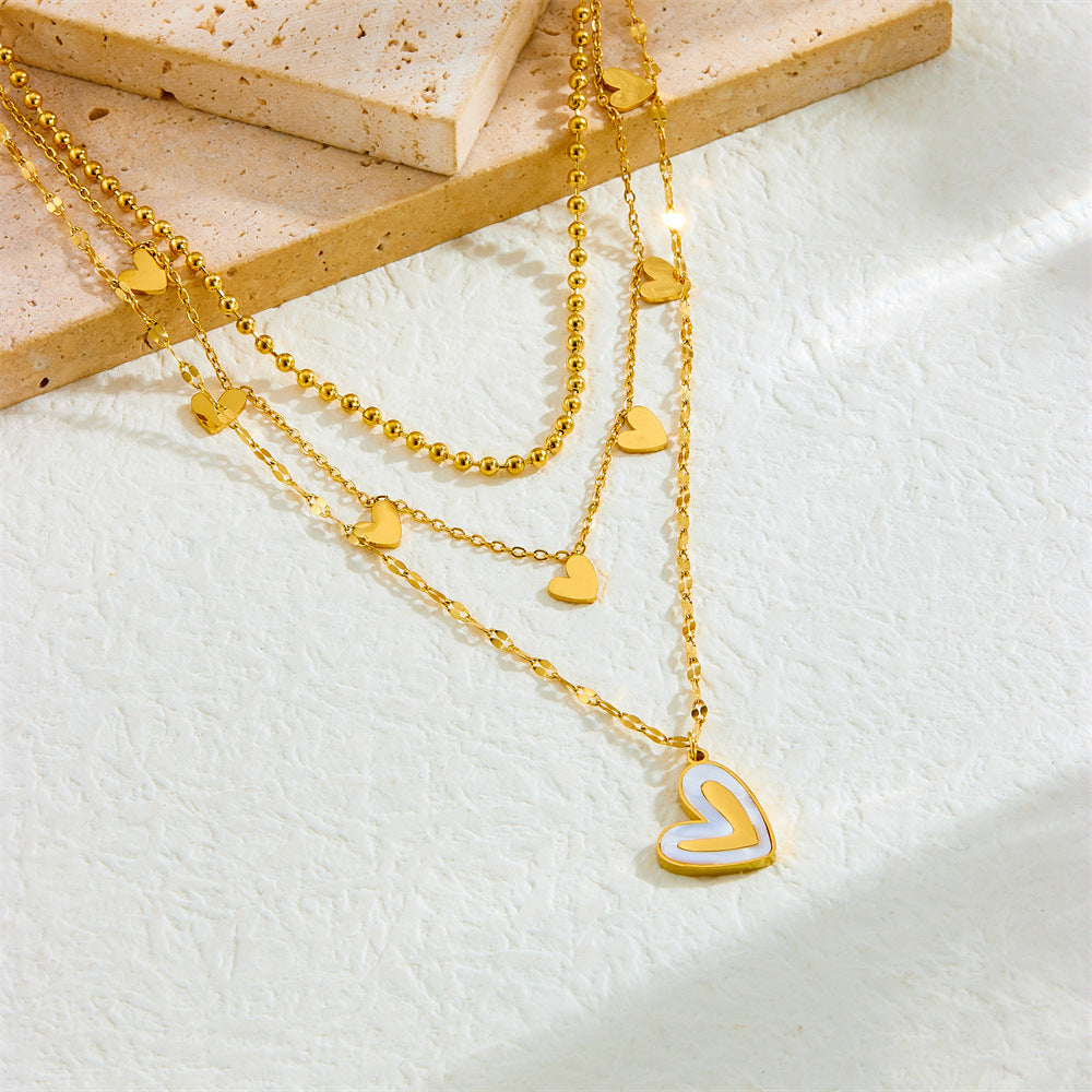 Elegant Gold Plated Stainless Steel Heart and Teardrop Pendant Necklace for Women