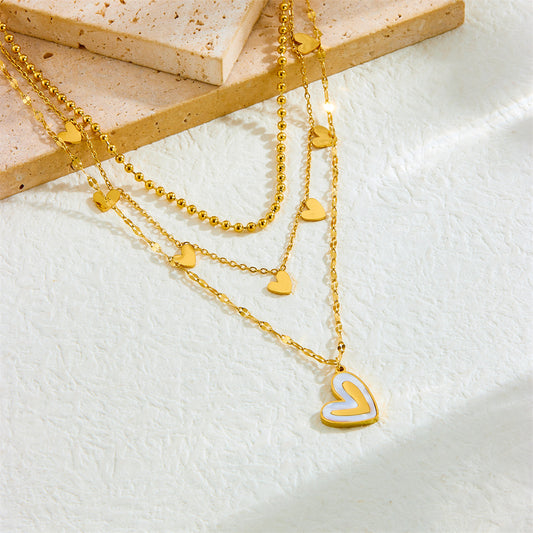 Elegant Gold Plated Stainless Steel Heart and Teardrop Pendant Necklace for Women