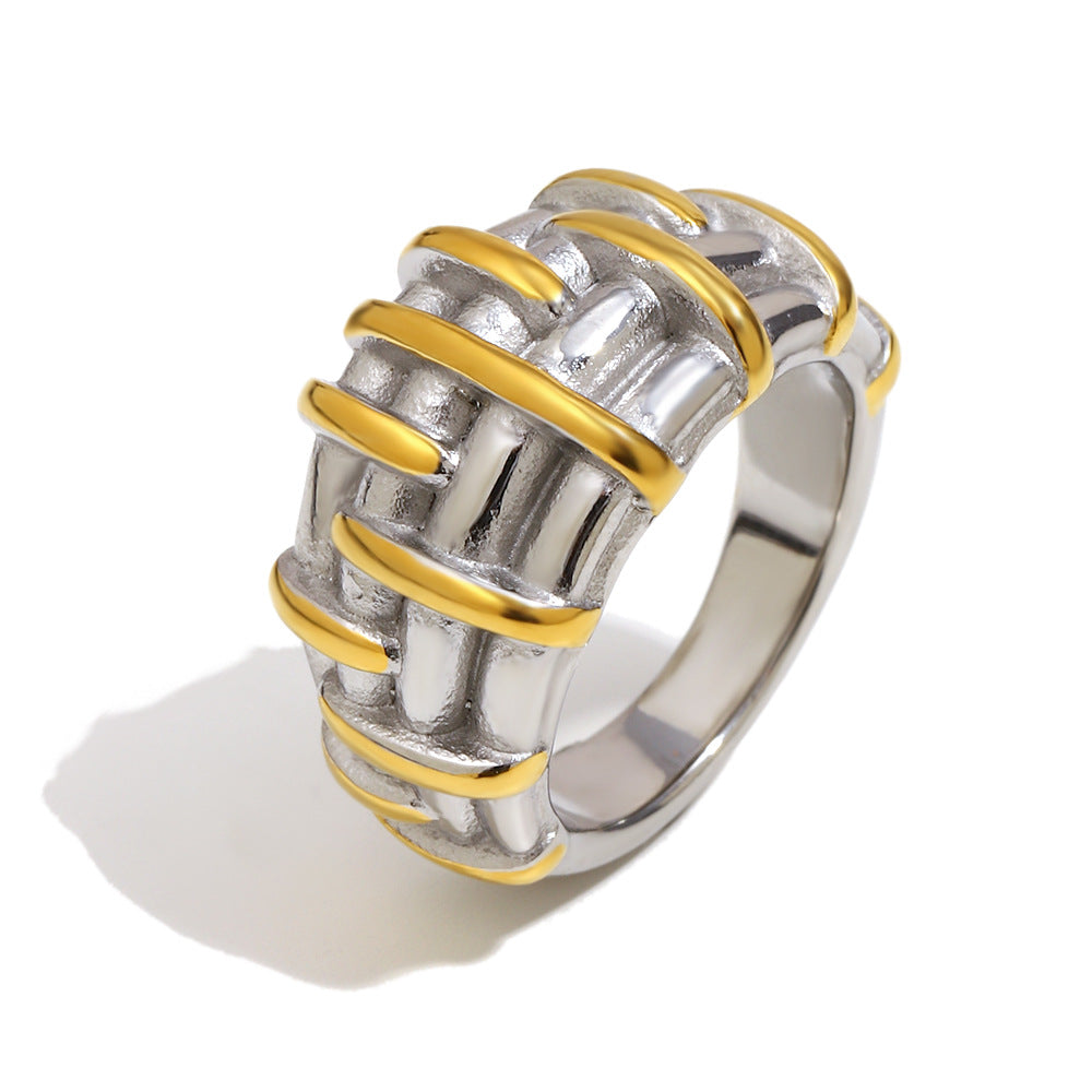 Anello a fascia incrociata in acciaio inossidabile placcato oro 18 carati con design geometrico minimalista per donna - Accessorio di lusso alla moda
