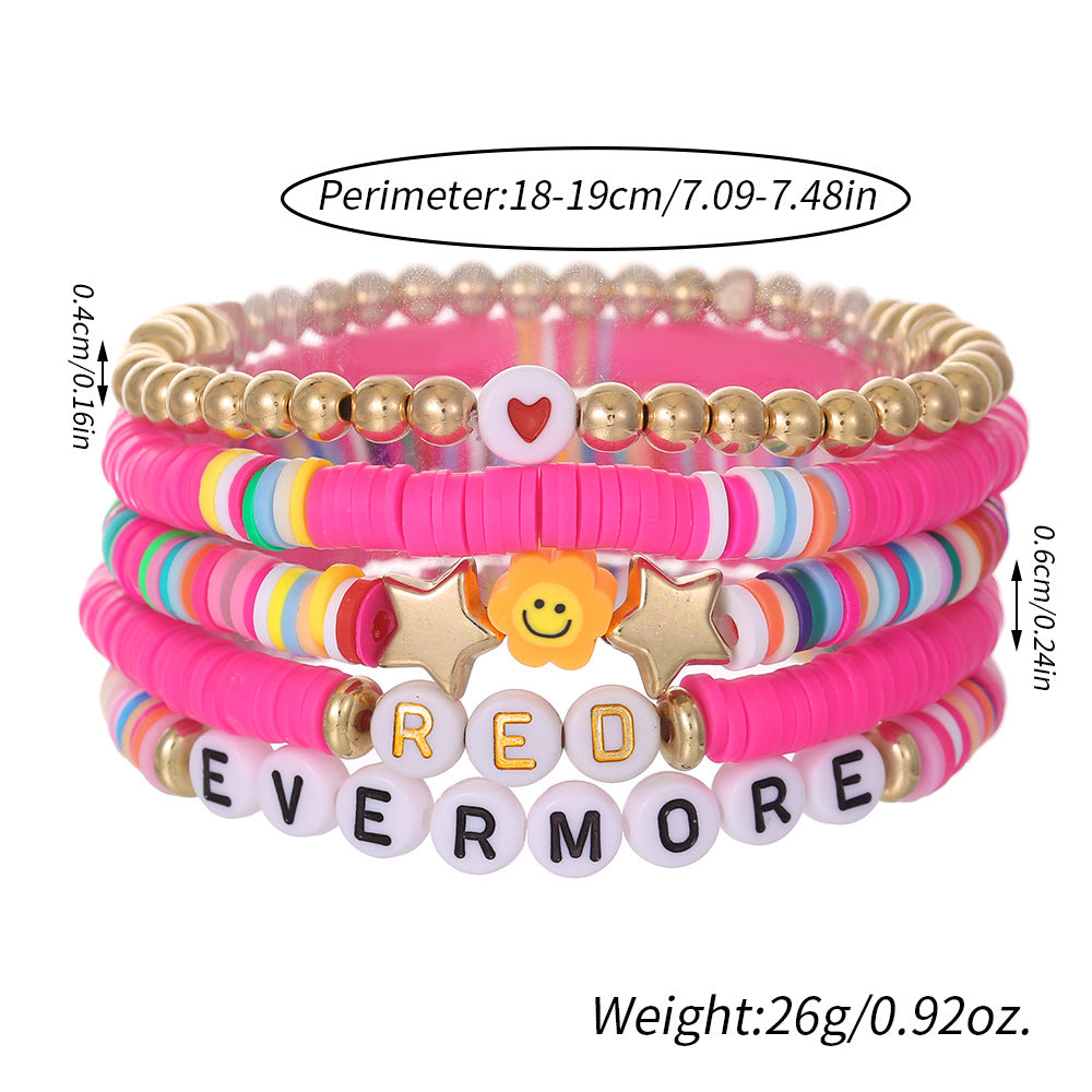Bohemian Handmade Geometric Round Polymer Clay and Seed Bead Bracelet Set for Women and Men