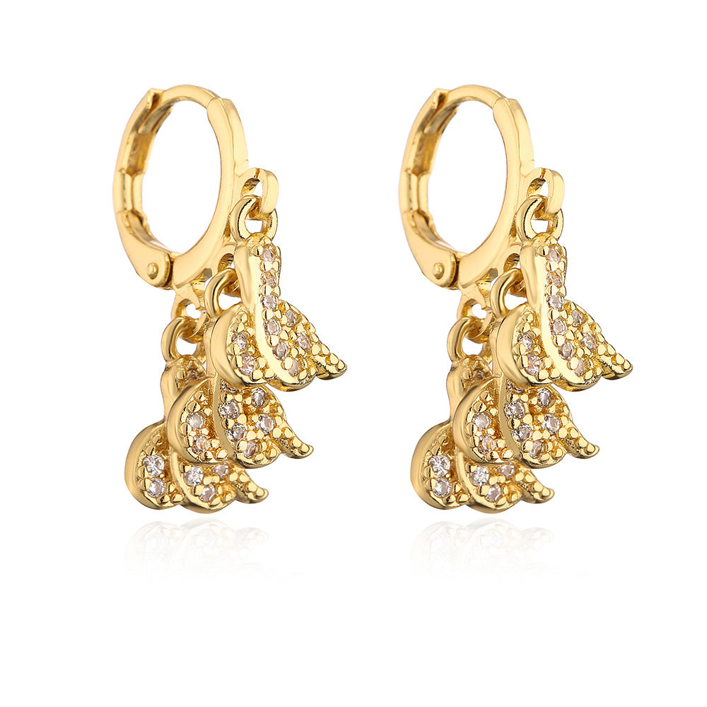 Geometric Snake-Shaped Copper Earrings with Zircon Inlay and 18K Gold Plating for Women