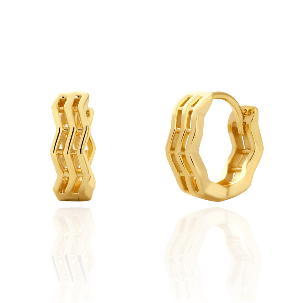 Pendientes de aro minimalistas de plata de ley 925 con línea ondulada geométrica para mujer