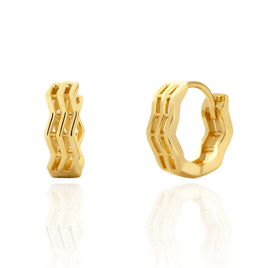Orecchini a Cerchio Minimalisti da Donna in Argento Sterling 925 con Linea Ondulata Geometrica