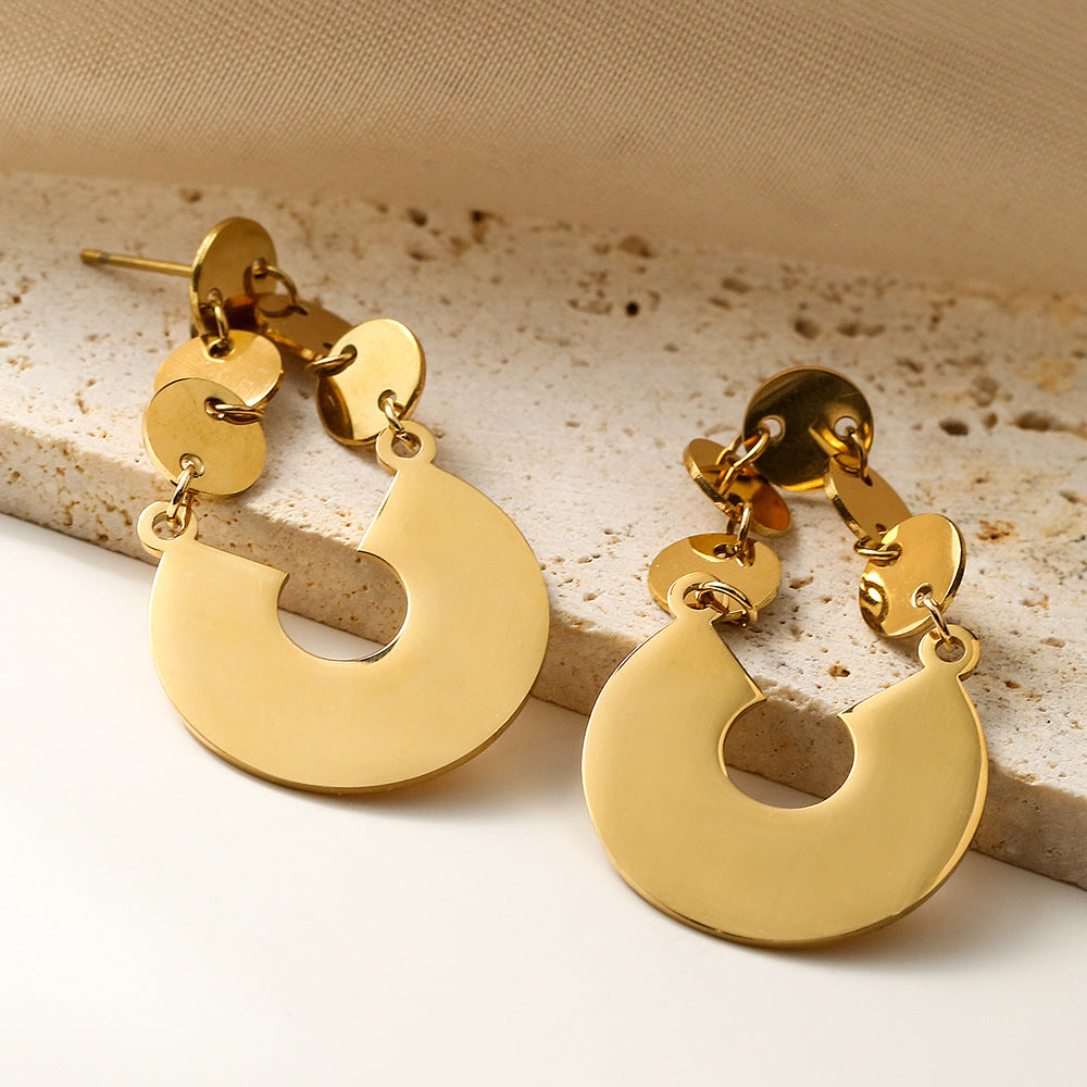 Minimalist Irregular Geometric Titanium Steel Earrings for Women with Retro Chic Aesthetic