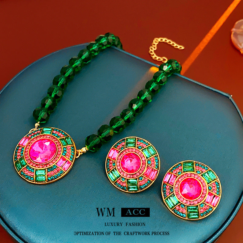 Vintage Geometric Rhinestone-Studded Round Earrings in Alloy with Silver-Plated Steel Posts for Women