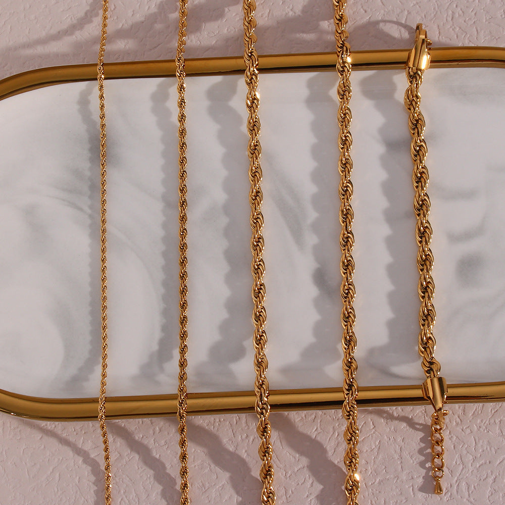 Minimalist Elegant Geometric Stainless Steel Gold Plated Rope Chain Necklace for Women
