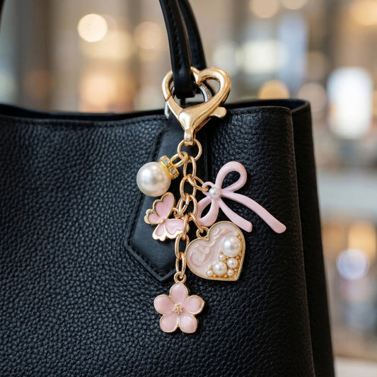 Elegant Drip Oil Flower Butterfly Heart Zinc Alloy Keychain with Pearl Inlay for Women