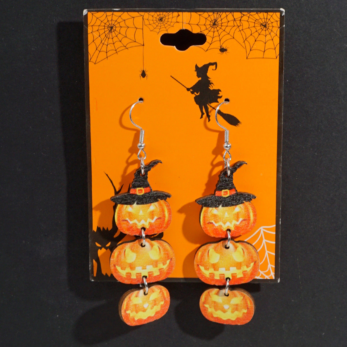 Pendientes de madera con temática de Halloween con fantasma de dibujos animados, calabaza y colgante de calavera para decoración de fiestas