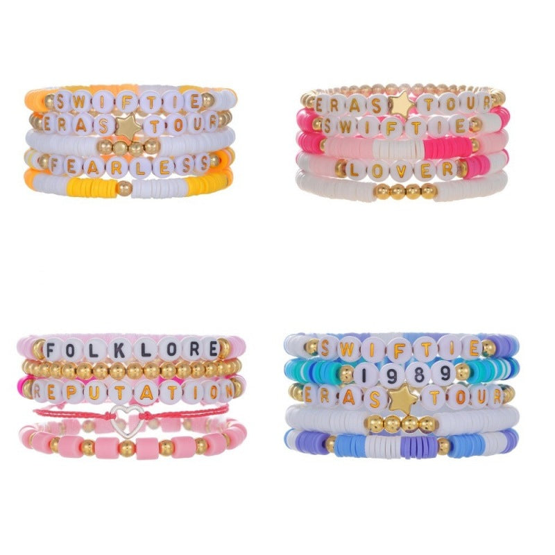 Casual Geometric Letter Resin Brass Acrylic Handmade Bracelet Set for Women and Men