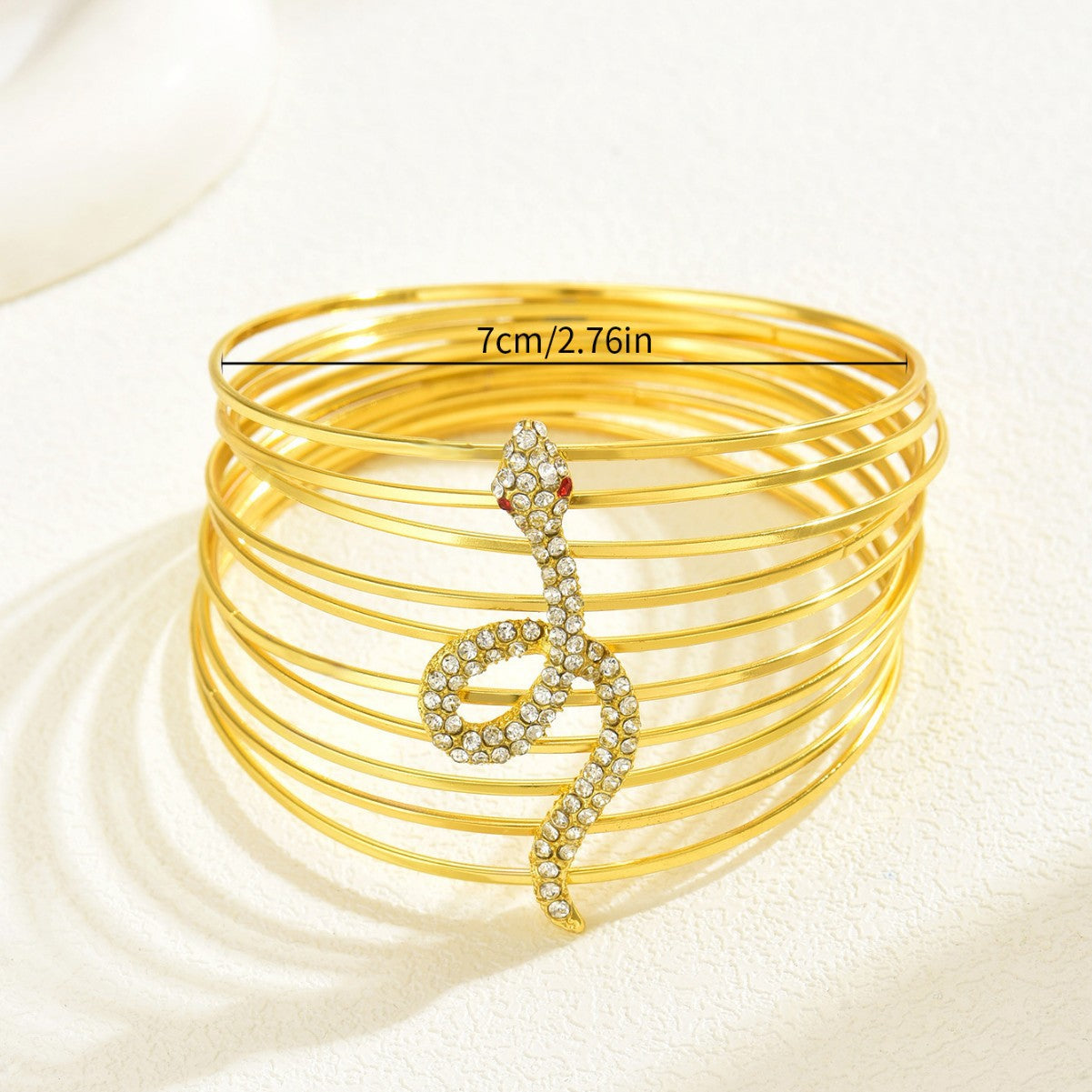 Hippie Style Multi-Layer Snake-Shaped Bracelet for Women with Rhinestone Inlay and Gold Plated Alloy