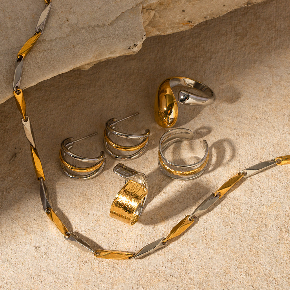 Orecchini da donna geometrici minimalisti in acciaio inossidabile con placcatura in oro e argento