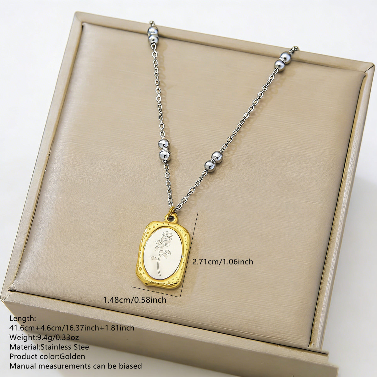 Luxury Minimalist Square Floral Plated Stainless Steel Necklace for Women