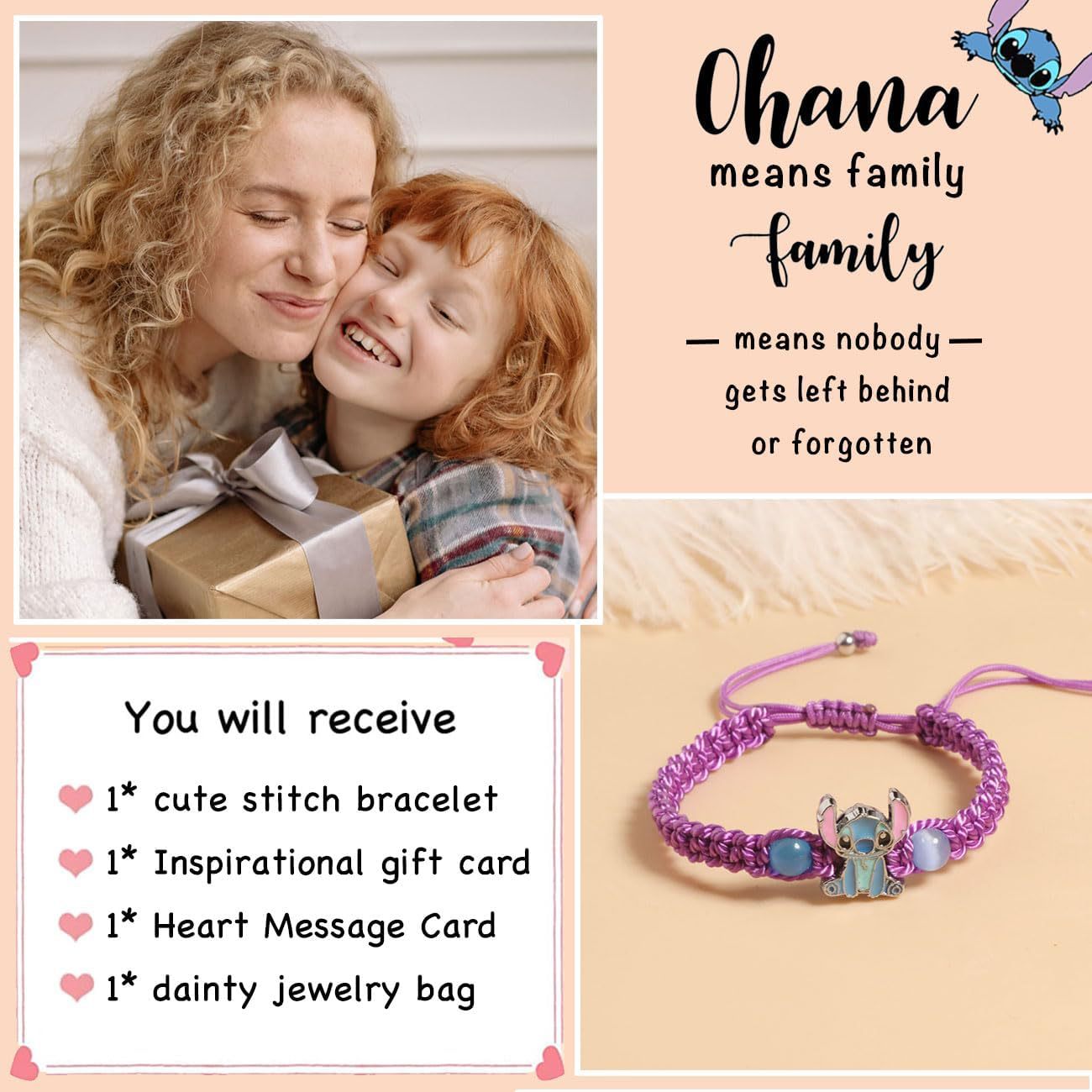 Cartoon Stitch Braided Rope Crystal Beaded Bracelet Unisex Gift