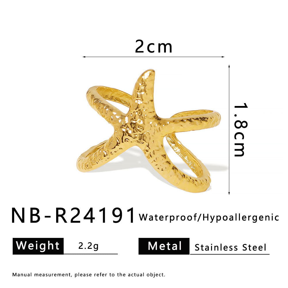 Minimalist Star-Shaped Stainless Steel Ring with Textured Ocean-Inspired Surface Design for Women and Men