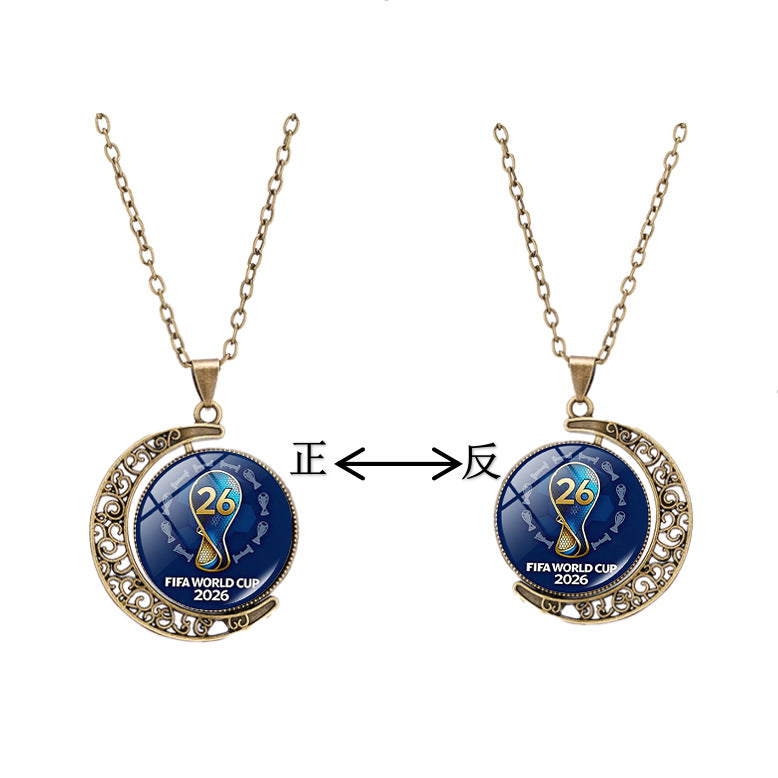 Casual Double-Sided Rotating Moon Geometric Crystal Pendant Plated Alloy Necklace Unisex Multi-Layer Cable Chain