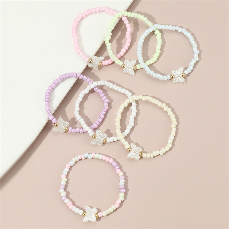 Juego de pulseras de resina plástica con forma de corazón, minimalistas, para niños, hechas a mano con cuentas de colores
