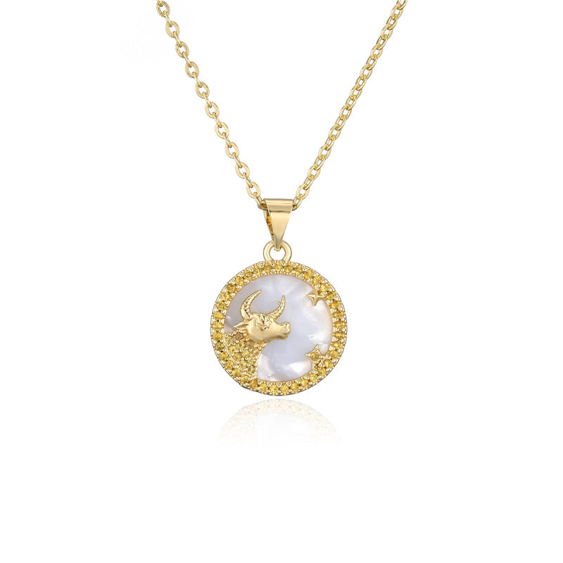 Minimalist Geometric Pendant Necklace with Gold-Plated Copper Base and Micro-Paved Colored Zirconia