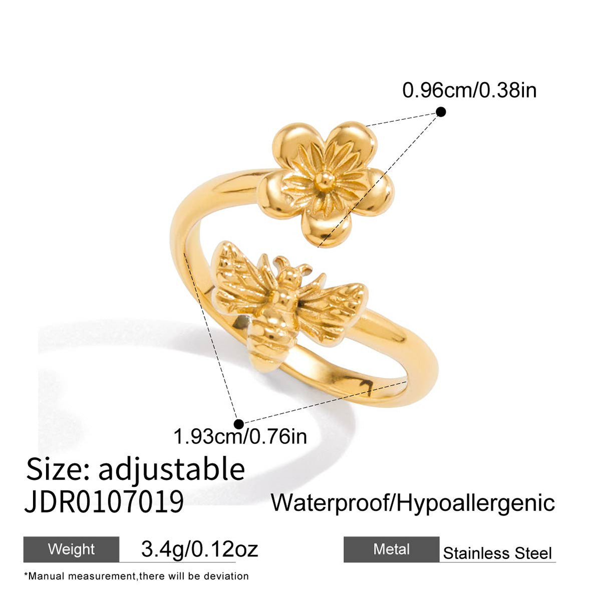 Conjunto de collar con colgante de abeja de acero inoxidable a la moda con temática de insectos, pendientes y pulsera de acero chapado en titanio para mujer