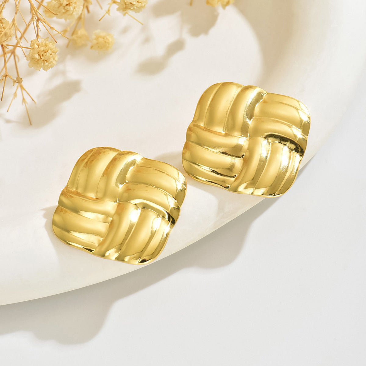 Luxury Casual Geometric Square Striped Stainless Steel Earrings
