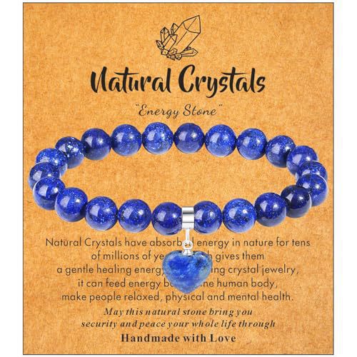 Minimalist 8mm Crystal Beaded Bracelet with Heart Pendant Polished Rose Quartz Rhodonite Elastic String