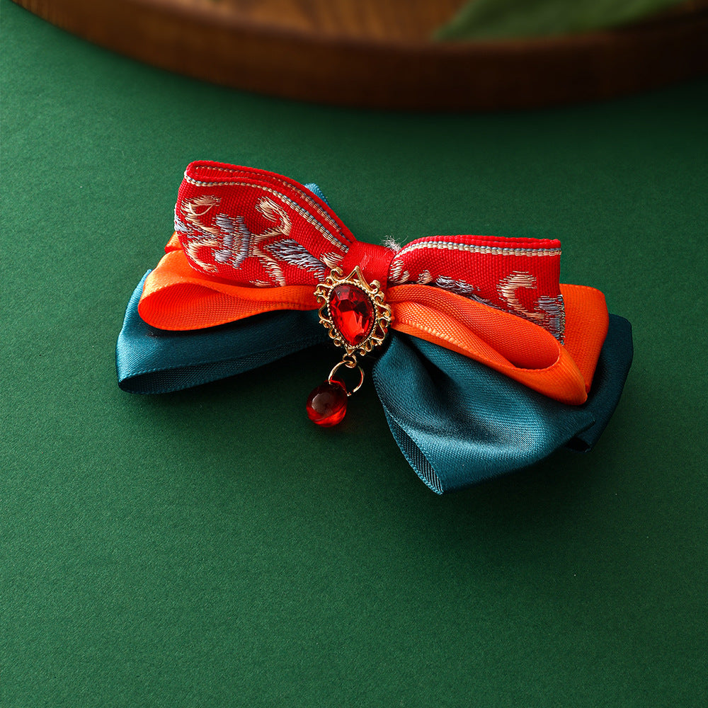 Set di fermagli per capelli tradizionali cinesi vintage per bambini con fiocco, in tessuto, fatti a mano, accessori per capelli in stile Dongfang