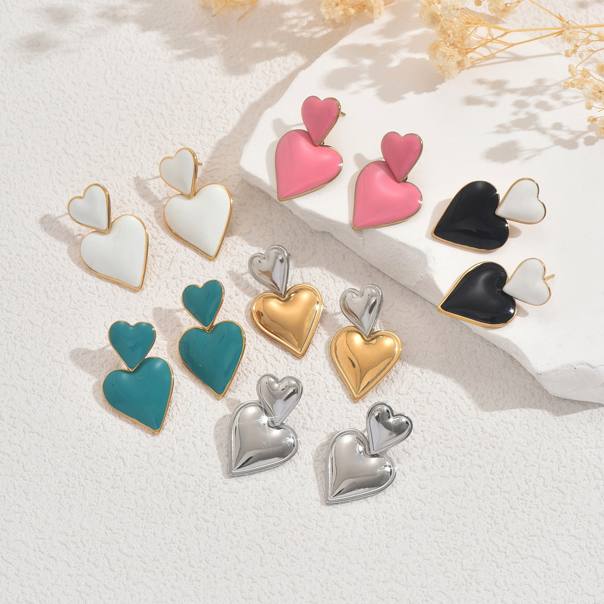 Orecchini in rame smaltato a cuore, dolci e minimalisti, da donna, con placcatura premium in oro 18K