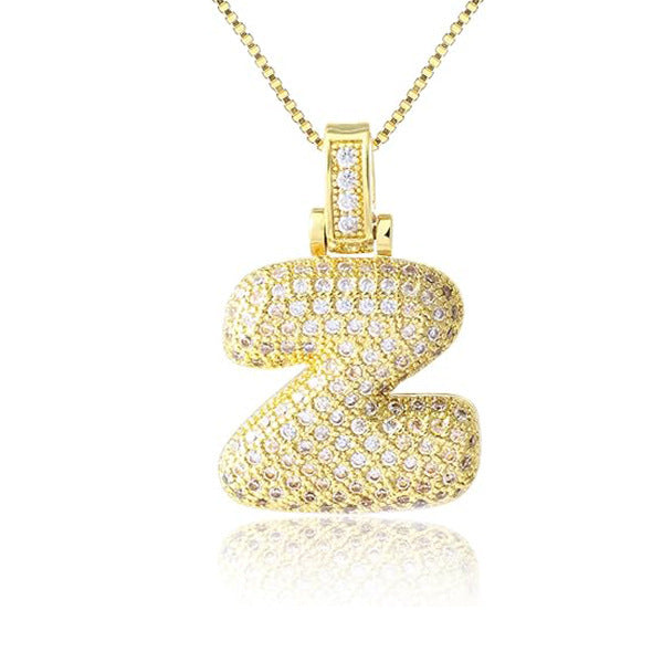 14K Gold Plated Brass Letter Pendant Necklace with Cubic Zirconia Inlay Box Chain for Women