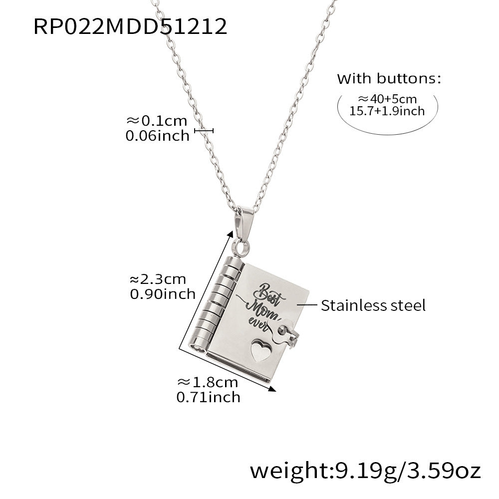 Minimalist 18K Gold Plated Geometric Book Pendant Stainless Steel Necklace for Women