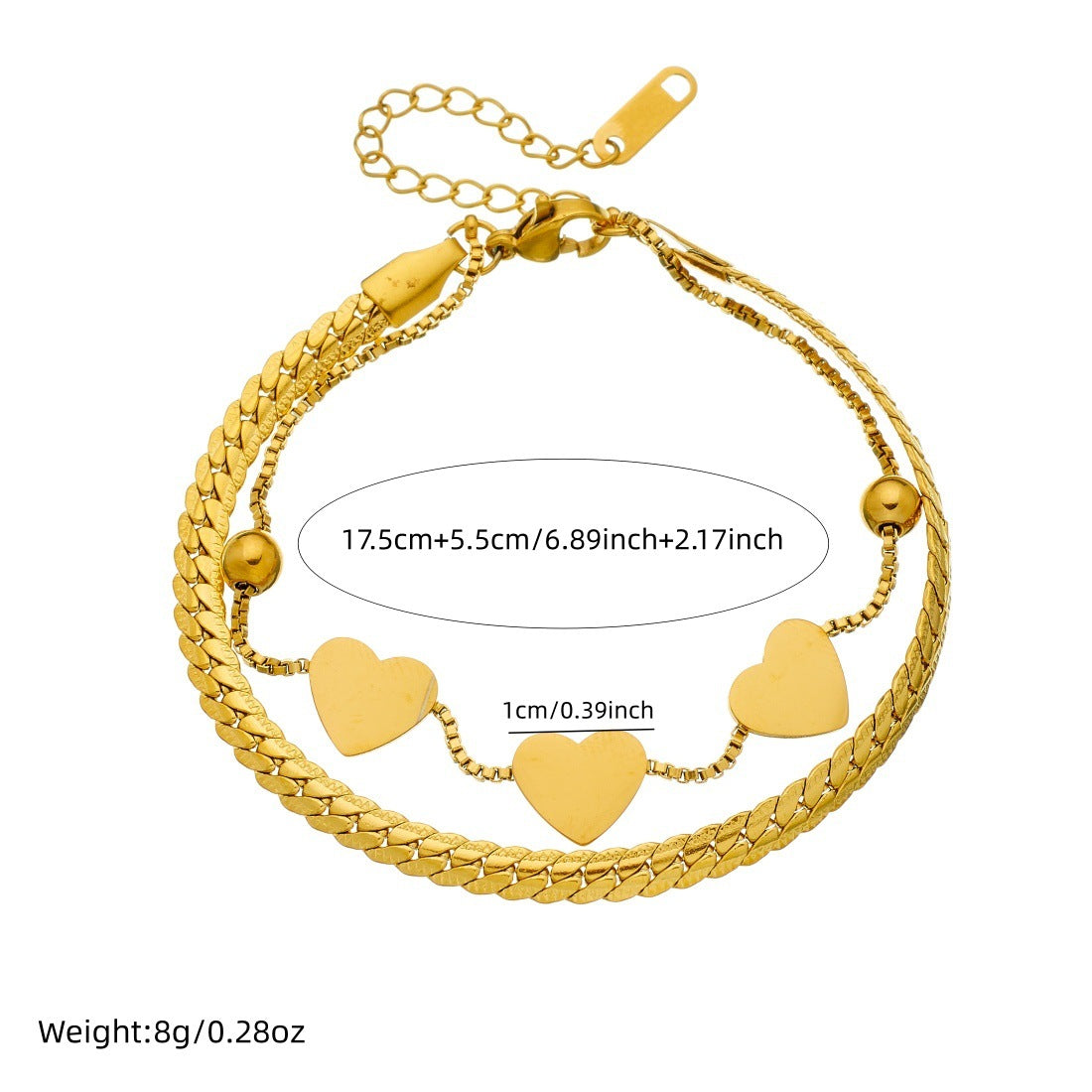 Minimalist Gold Plated Heart Stainless Steel Rope Chain Bracelet