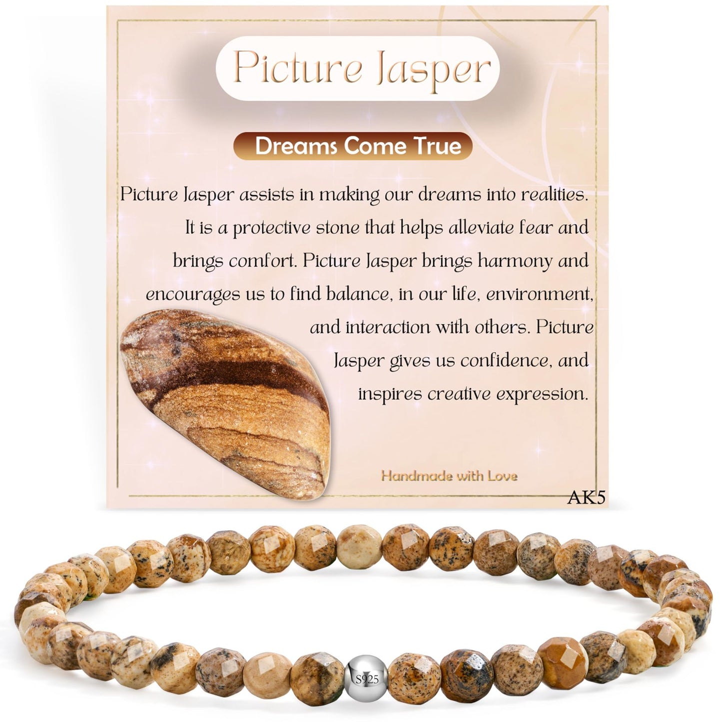 Natural Stone Crystal Beaded Bracelet Geometric Texture Unisex Handmade Jewelry