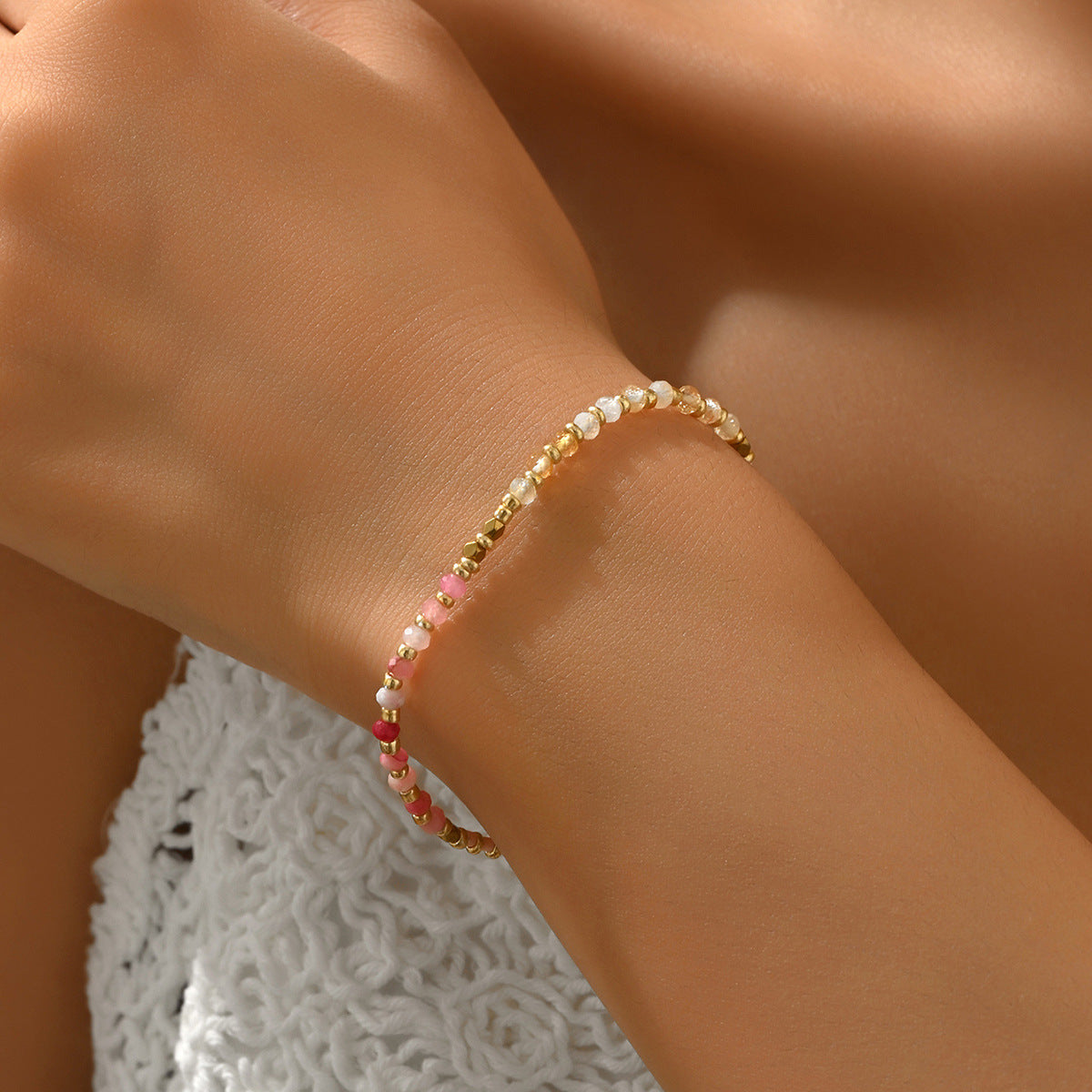 Pulsera de Piedra Natural Trenzada Geométrica de Moda para Mujeres con Patrón Redondo y Circular, Estilo Oficina Minimalista