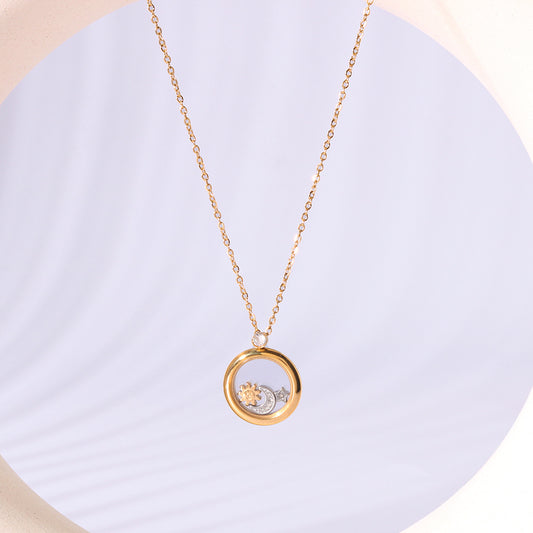 Collana pendente minimalista con stella, luna e sole in acciaio inossidabile placcato oro 18 carati da donna