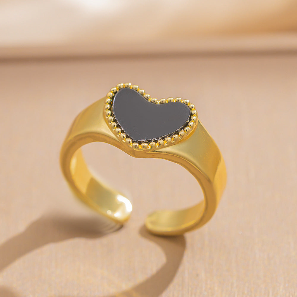 Luxury Minimalist Adjustable Open Ring for Women with Gold-Plated Copper Band and Zircon Stone Accent in Heart and Floral Shape