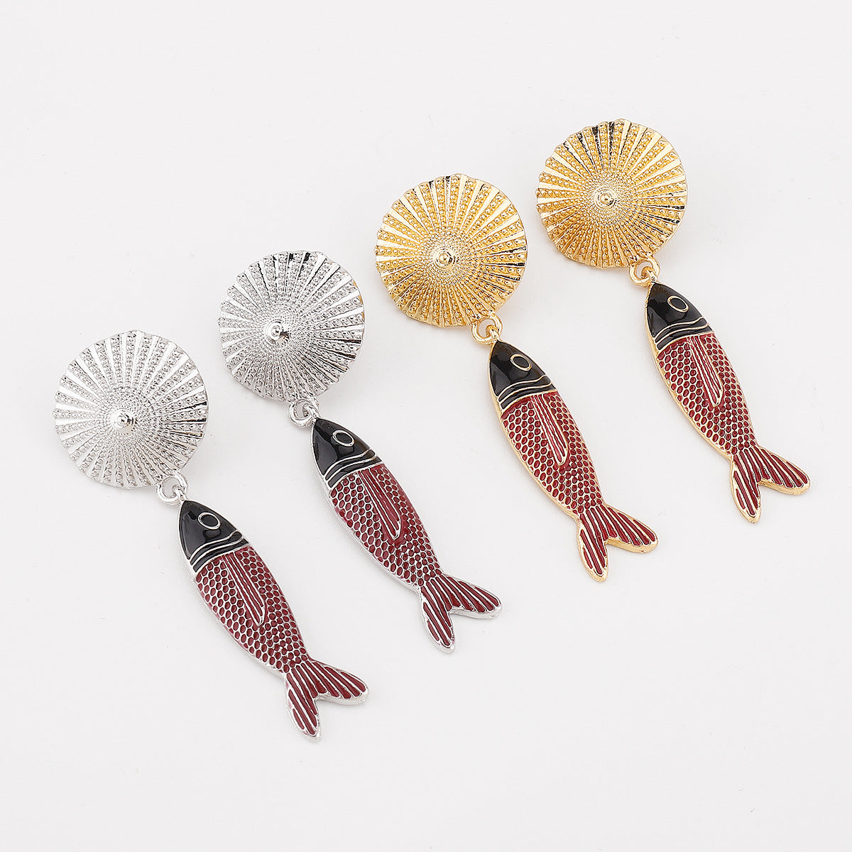 Minimalist Fish-Shaped Pendant Earrings in Zinc Alloy with Electroplated Finish for Women