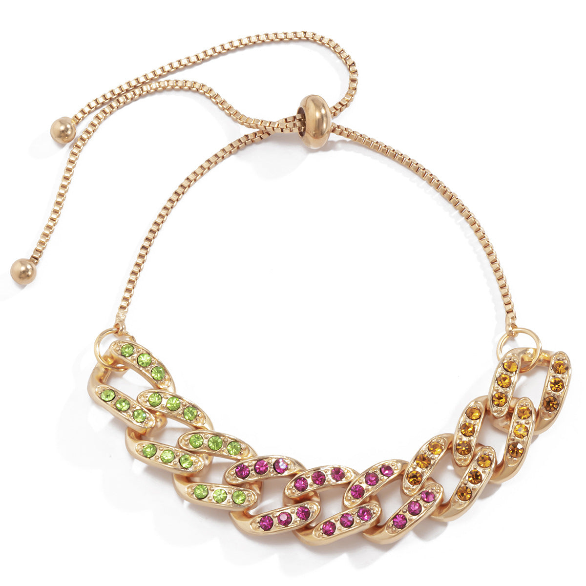 Minimalist Geometric Square Hollow Women's Rhinestone Inlaid Adjustable Alloy Chain Bracelet for Travel Souvenir Gift