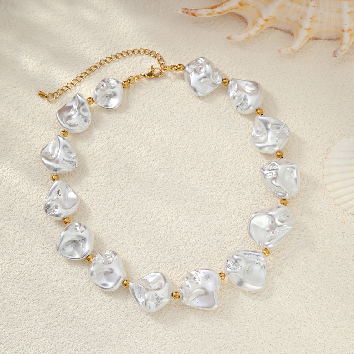 Sweet Stainless Steel Starfish Shell Pearl Pendant Necklace Plated Fine Chain Women's Jewelry