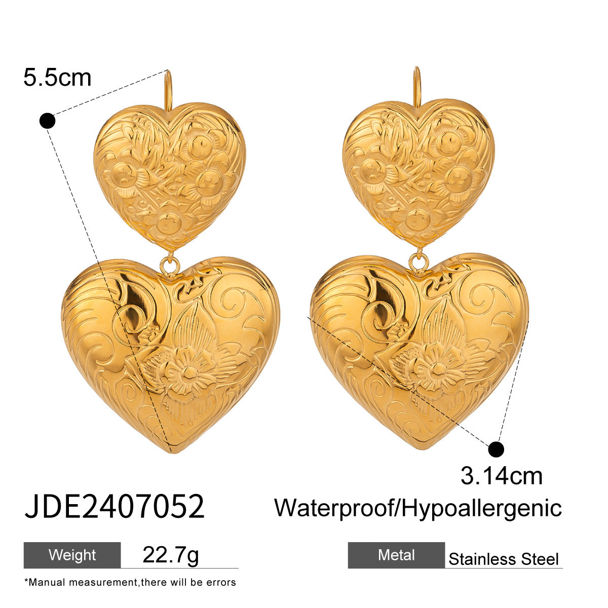 Heart Shaped Plated Stainless Steel Earrings for Women