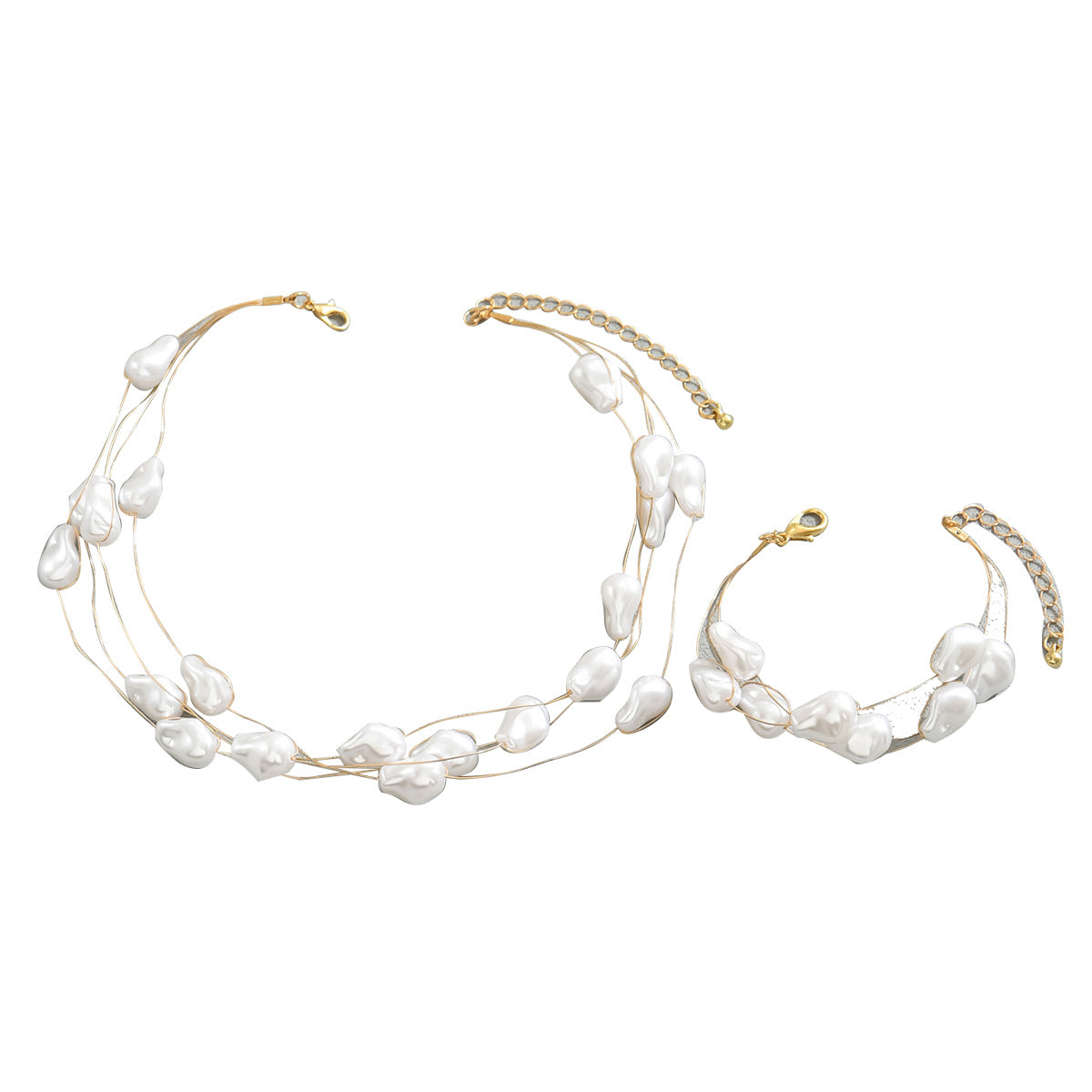 Conjunto de collar y pulsera de perlas estilo geométrico para mujer con cuentas de perlas de imitación y artesanía de incrustación
