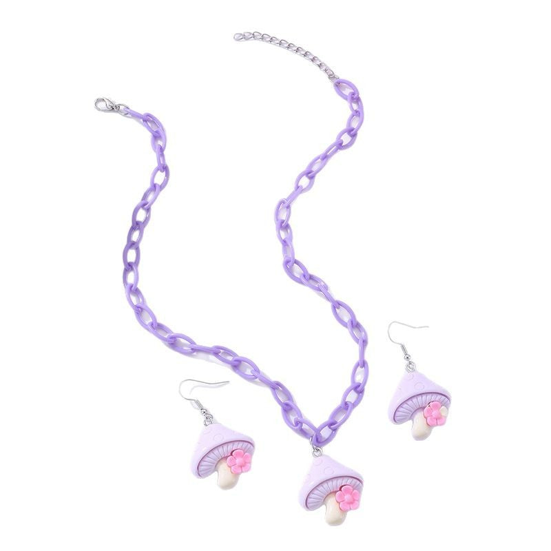 Collar con Colgante de Hongo Floral Hecho a Mano con Diseño de Lazo en Cristal y Aleación para Mujer