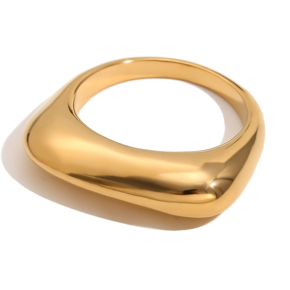 Vintage Elegant 18K Gold Plated Stainless Steel Oval Floral Geometric Ring for Women