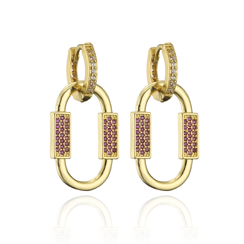 18K Gold Plated Geometric Brass Earrings with Cubic Zirconia for Women