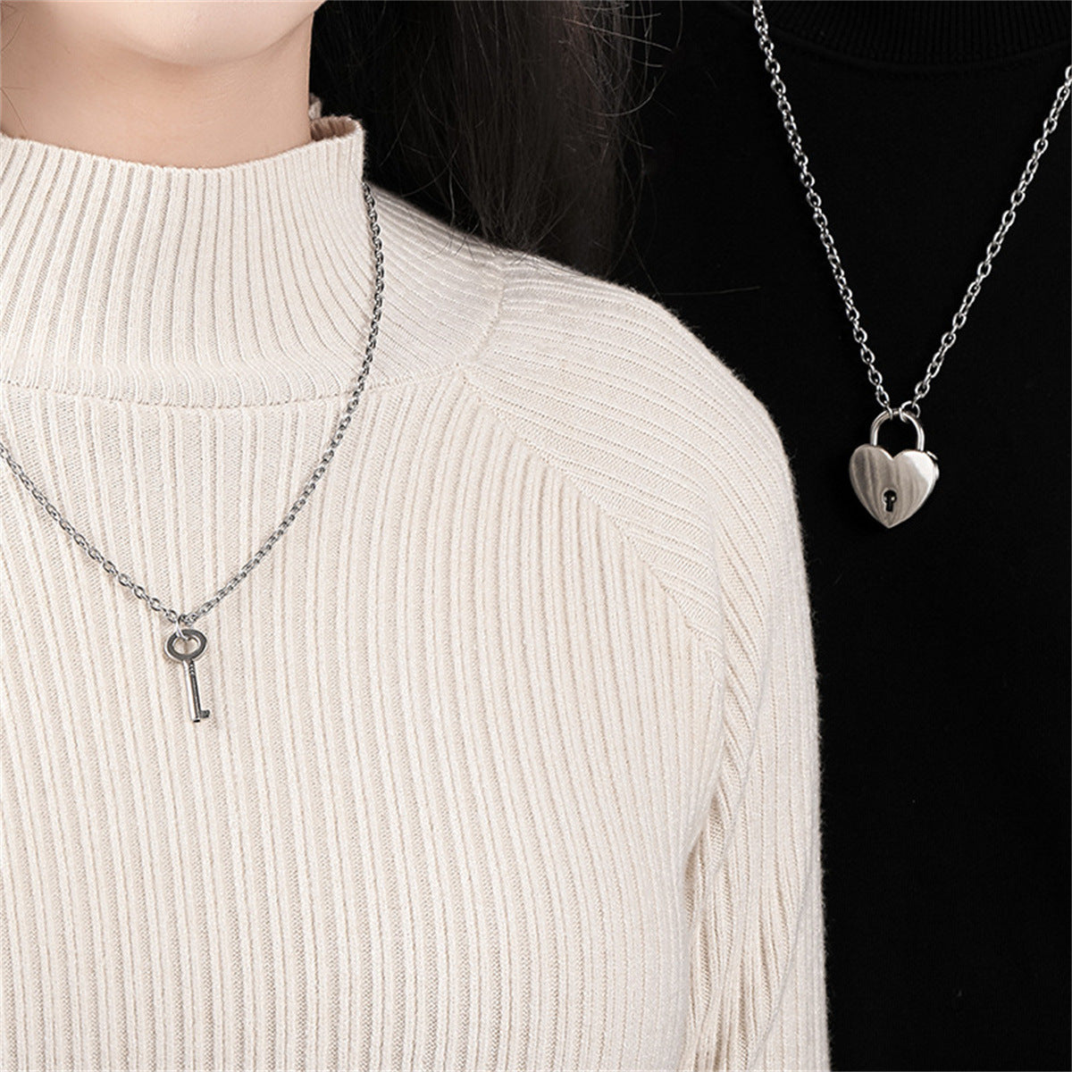 Collana con ciondolo a cuore in acciaio al titanio dolce e audace con lucchetto a chiave funzionante, gioielli unisex per coppie