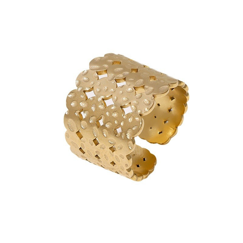 Geometric Stainless Steel Adjustable Ring with Plated Finish for Women Vintage-Inspired Fashion Ring
