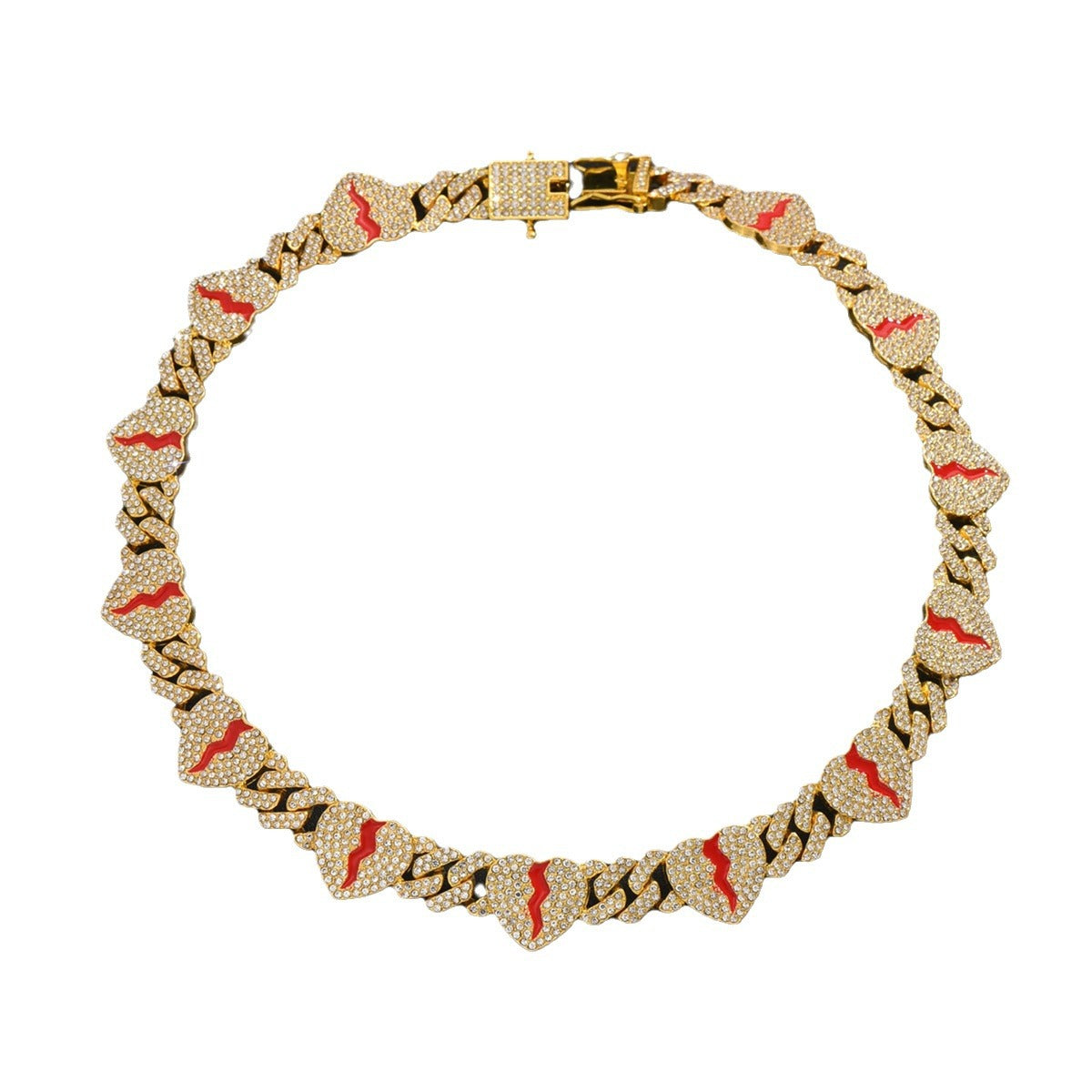 Collana con ciondolo a cuore in lega di zinco in stile Hip Hop con strass intarsiati per uomo