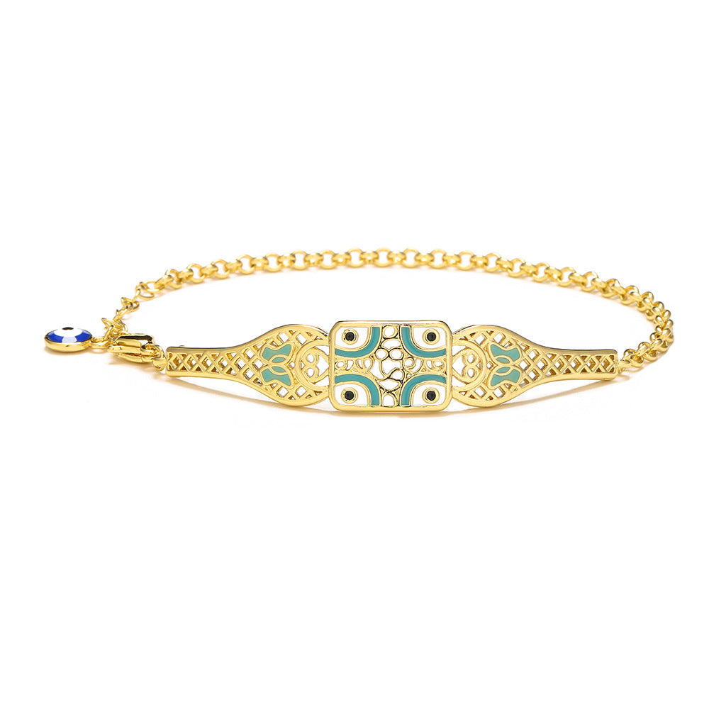 Bohemian Style Geometric Copper Bracelet with 18K Gold Plating and Enamel Finish for Women