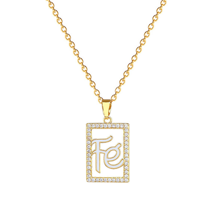 Sweet Geometric Square Hollow Rhinestone Pendant Titanium Steel Necklace for Unisex