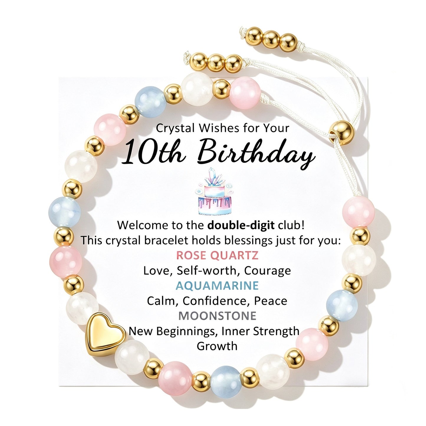 Sweet Heart Crystal Stainless Steel Beaded Bracelet for Women