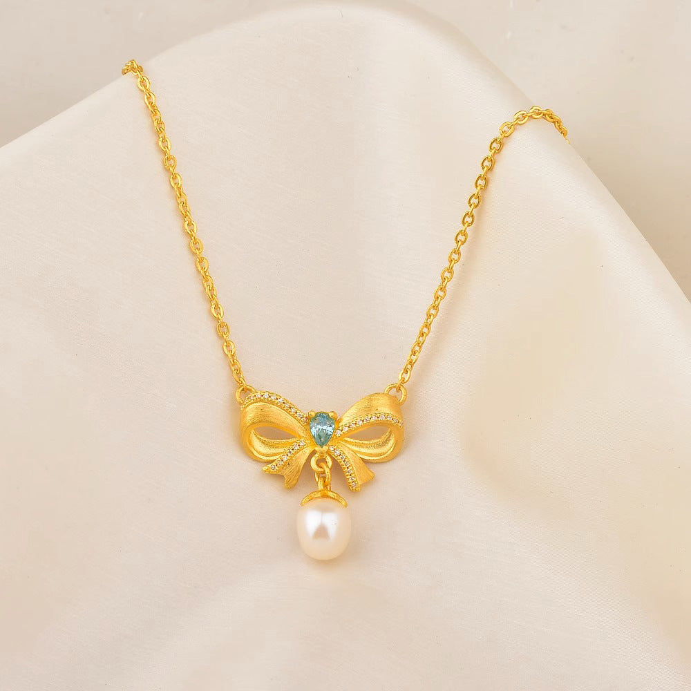 Original Design Bowknot Butterfly Necklace for Women Titanium Steel Plated Pendant with Irregular Shape on Clavicle Chain