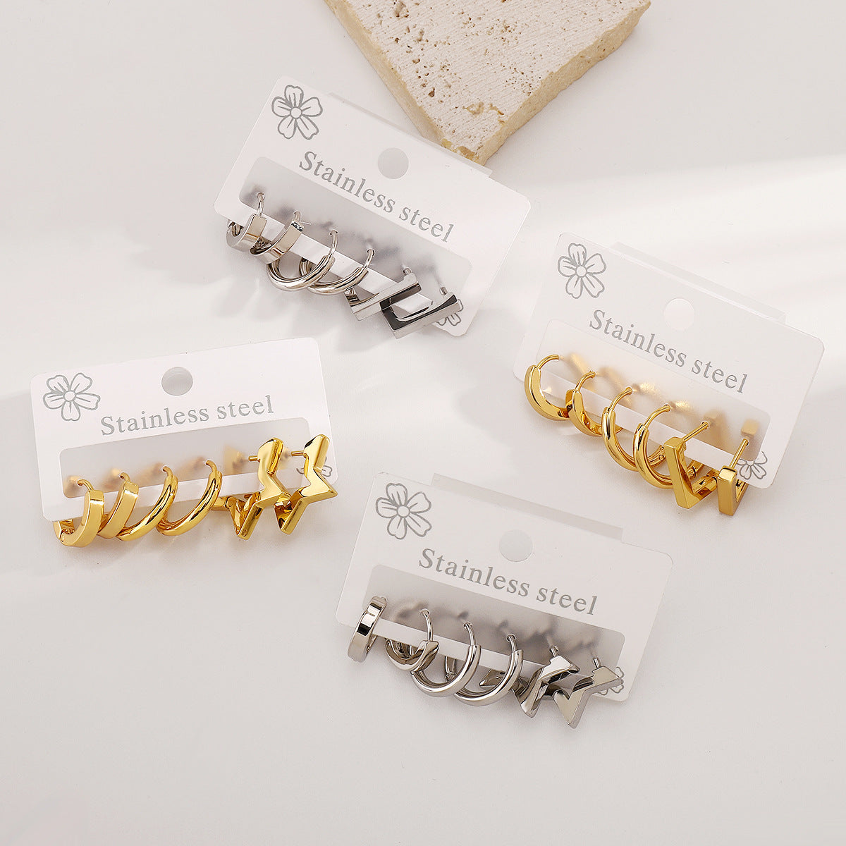 Minimalist Stainless Steel Star-Shaped Geometric Stud Earrings with Plating Finish